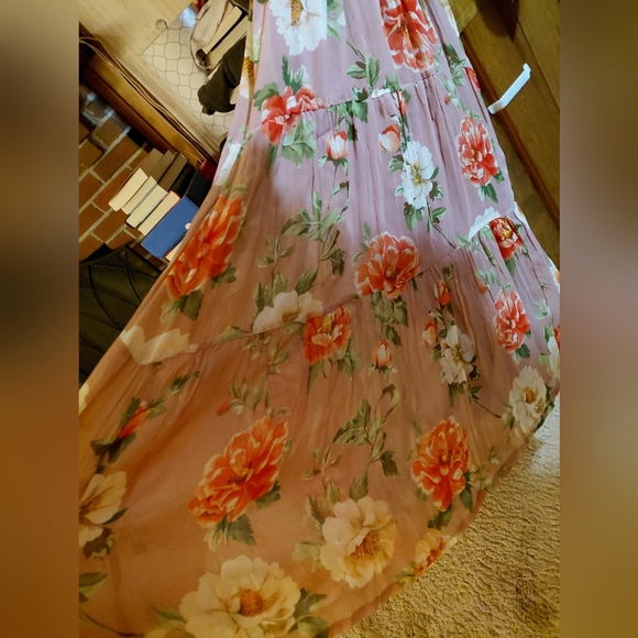 Anthropologie Somerset Long Sleeve Mock Neck Chiffon Pink Floral Maxi Dress - Picture 12 of 16